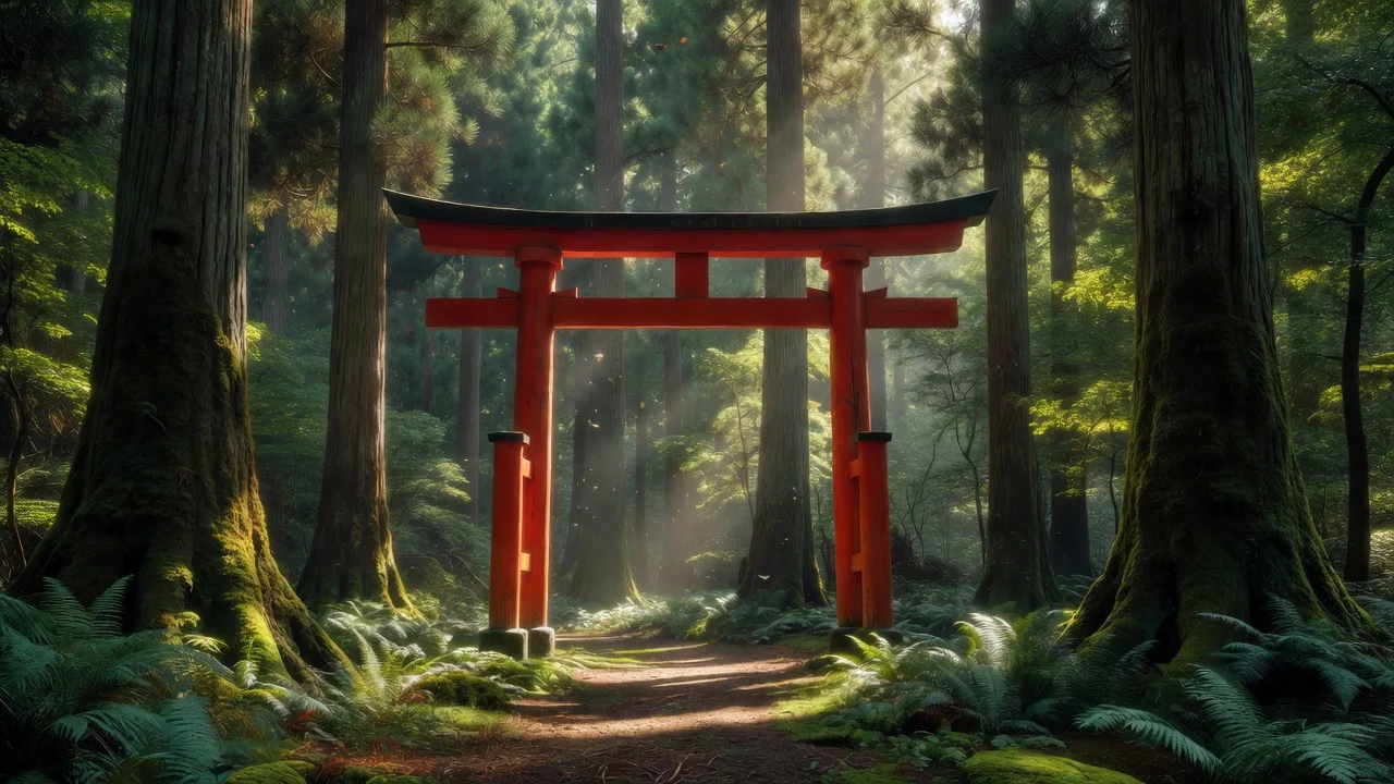 森の中の神社と鳥居