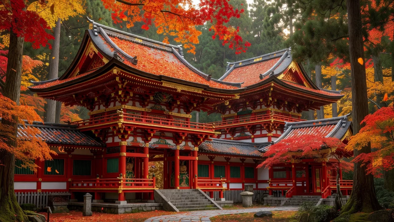紅葉に彩られた日光東照宮の参道