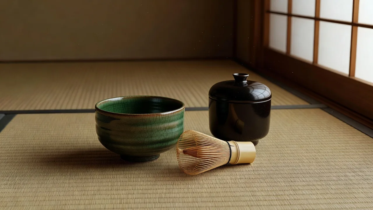 静かに整えられた茶道の道具